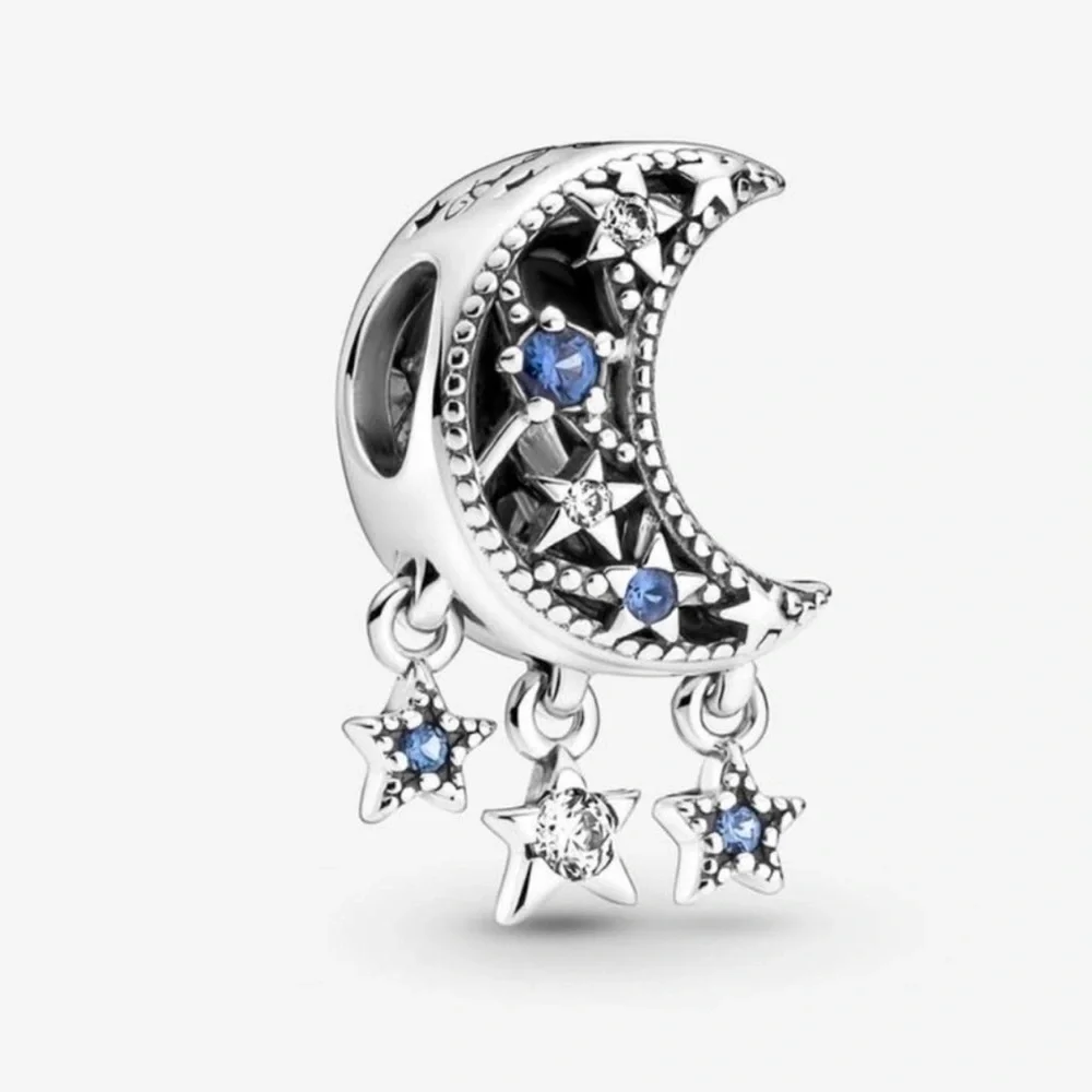 Star & Crescent Moon Charm in Sterling Silver - Picture 2 of 5